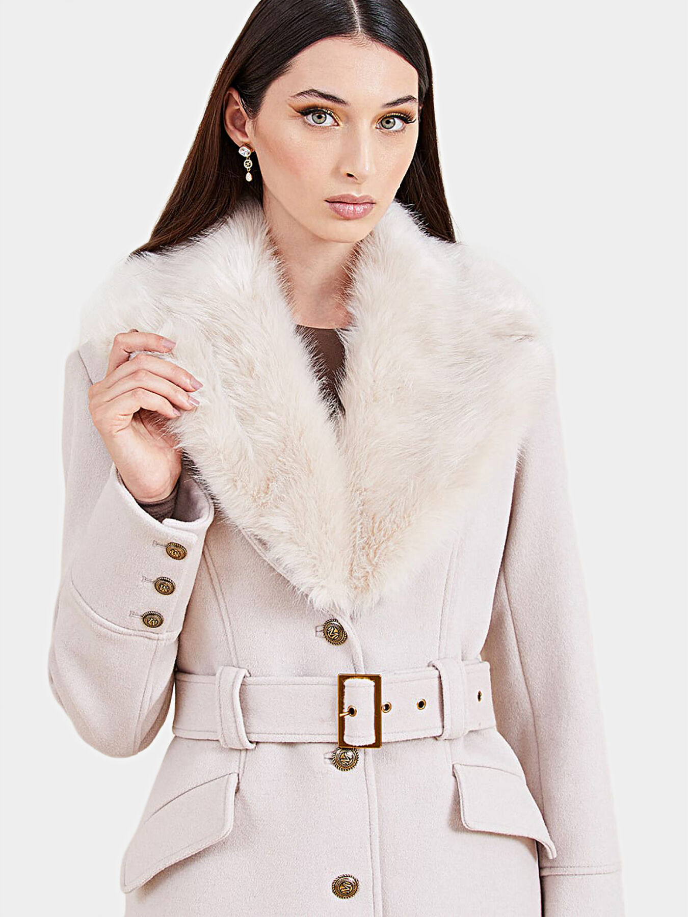 Nude faux fur fit and flare coat deals