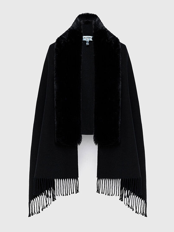 Beige scarf with faux fur collar - 1