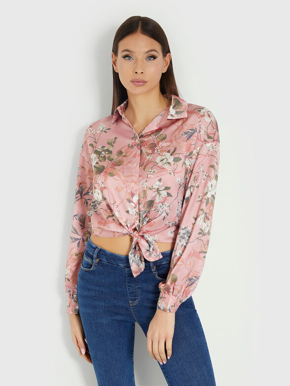 Shirt with floral print and ribbon - 1