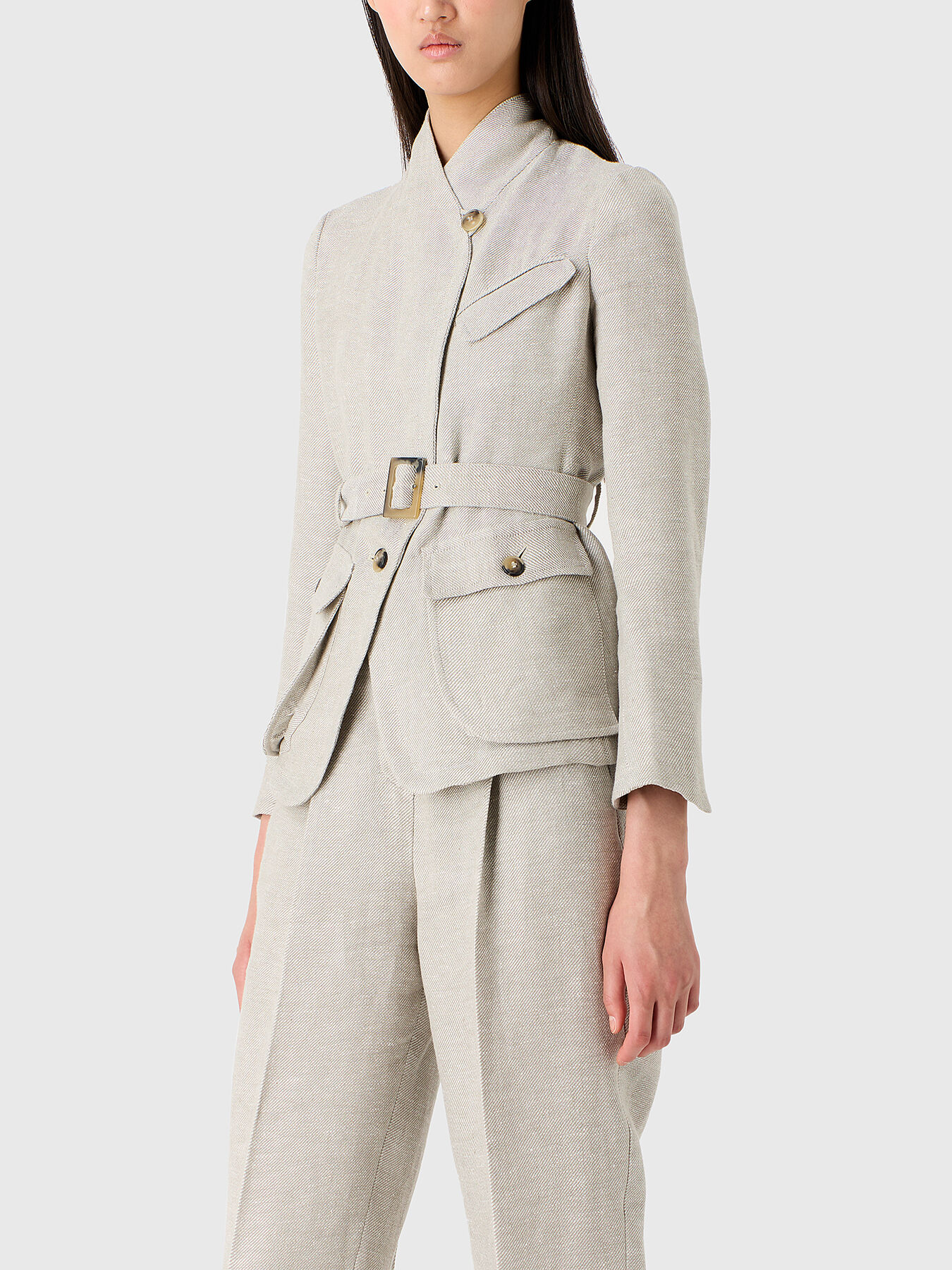 Linen jacket with belt brand EMPORIO ARMANI Globalbrandsstore en