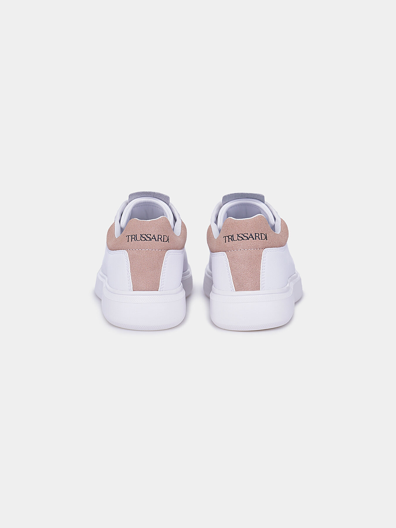 White sneakers with contrasting heel brand TRUSSARDI