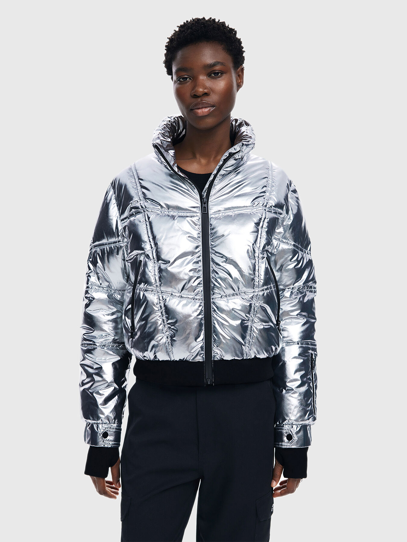 Desigual メタリックシルバー ジャケット XL Jacket in silver colour with quilted effect brand DESIGUAL