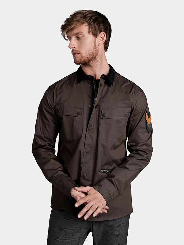 Military style shirt with velvet collar - 1