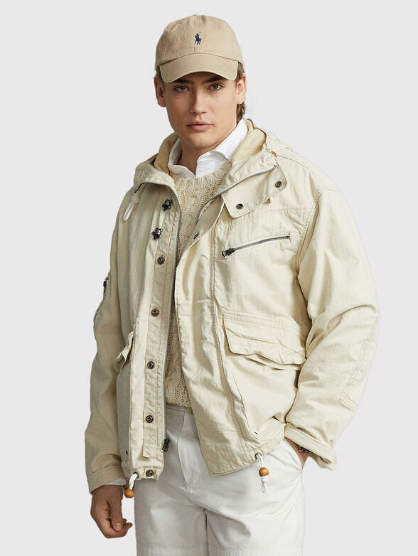 Cotton jacket with hood and accent pockets - 1