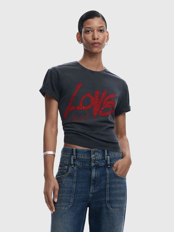 T-shirt with print and rhinestones - 1