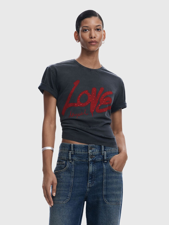 T-shirt with print and rhinestones - 1