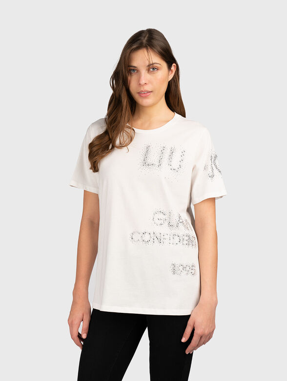 Black cotton T-shirt with rhinestones  - 1