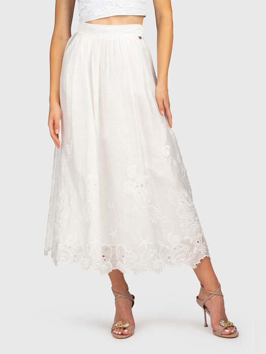 Linen-blend midi skirt
