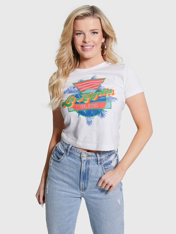 Cropped T-shirt with contrasting print - 1