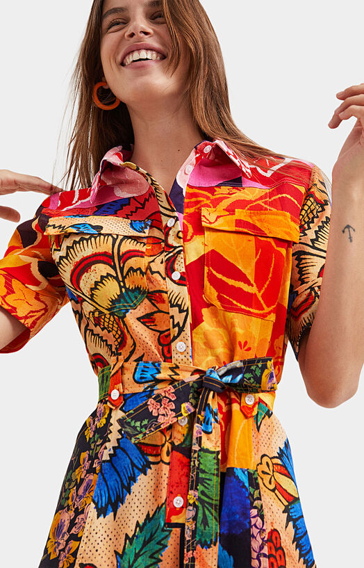 Shirt dress with multicolor print brand DESIGUAL