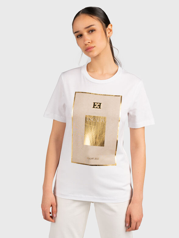 White cotton T-shirt with logo detail - 1