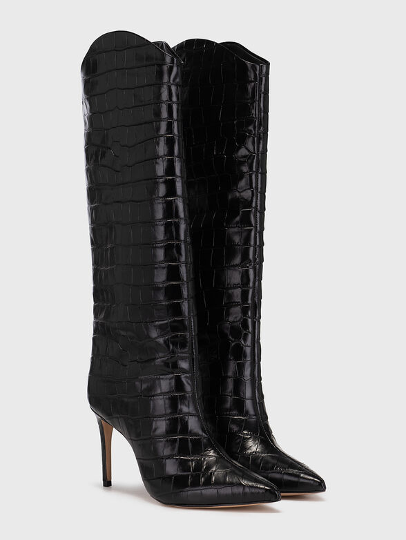 MARYANA black leather boots with croc texture - 2