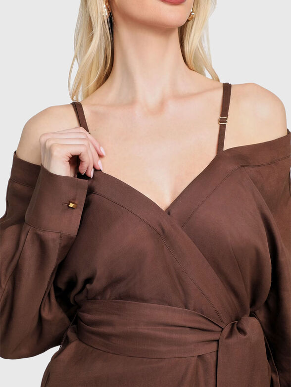 GRETA blouse with waist belt in linen blend - 4