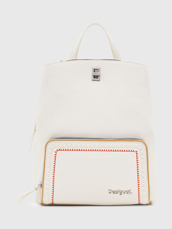 Eco leather backpack with contrasting embroidery - 1