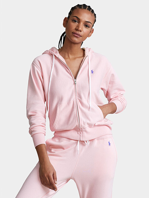Sweatshirt with zip and hood in pale pink - 1