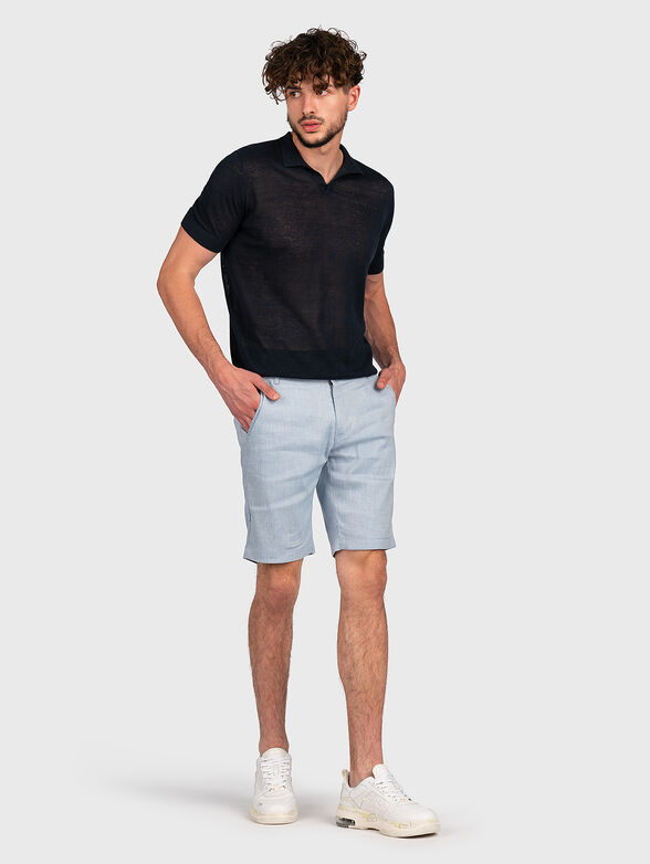 Blue knitted linen polo shirt - 1