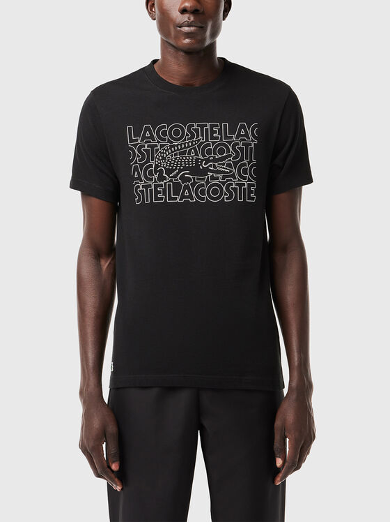 Черна тениска с артистичен лого принт - 1