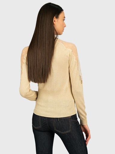 Gold-colored cardigan with lace inserts - 4