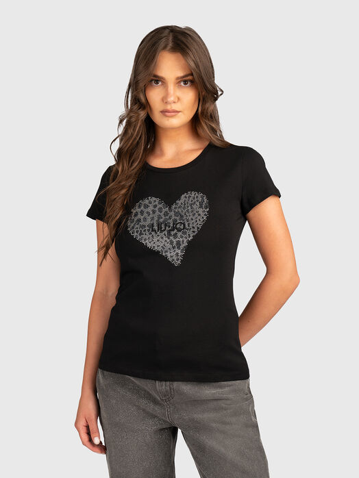 T-shirt with rhinestones and logo