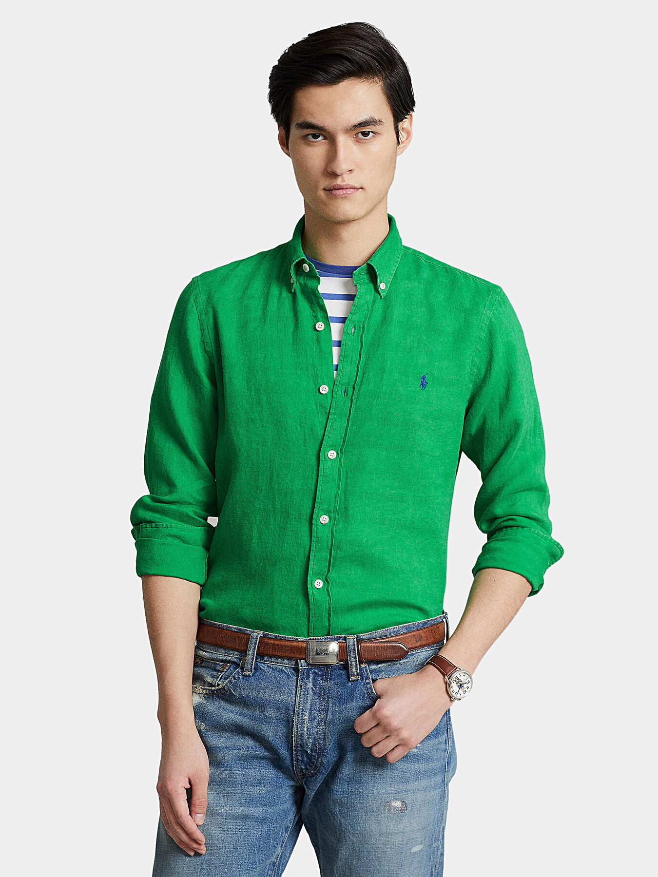 Linen shirt in green color brand POLO RALPH LAUREN