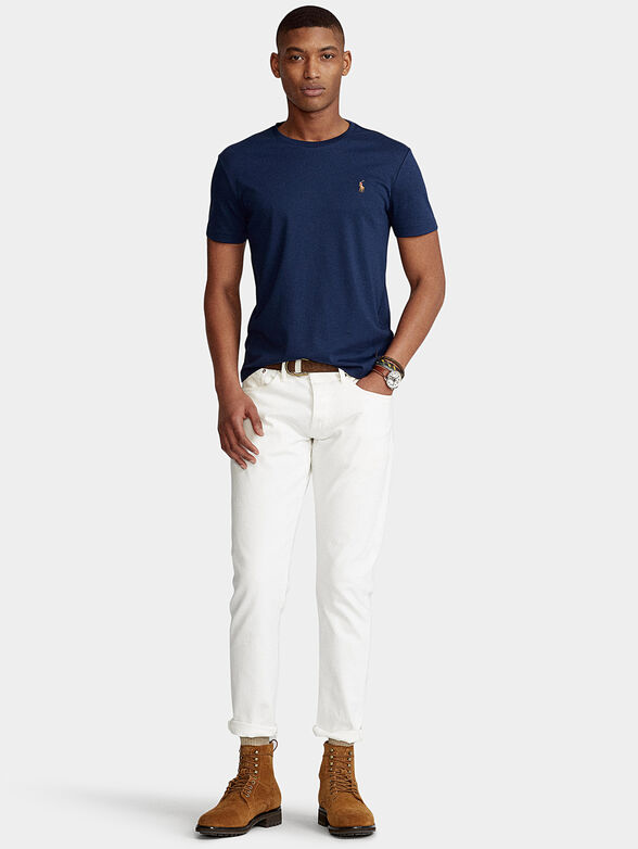 Dark blue t-shirt with colorful logo embroidery - 2