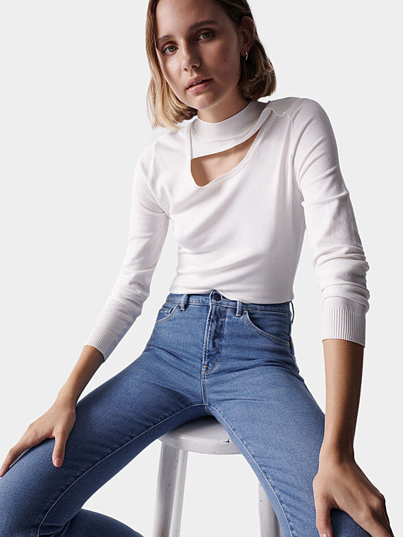 White blouse with high collar and cut-out accent - 6