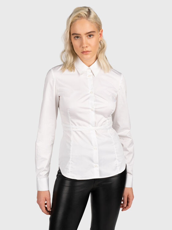 Бяла памучна риза с връзки - 1
