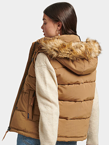 Padded gilet in beige color with hood - 3