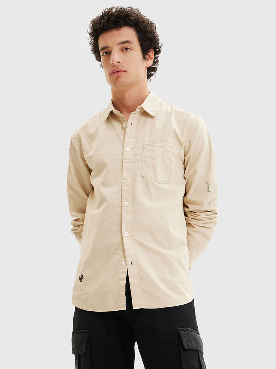 Бежова риза BRAD с лого детайл - 1