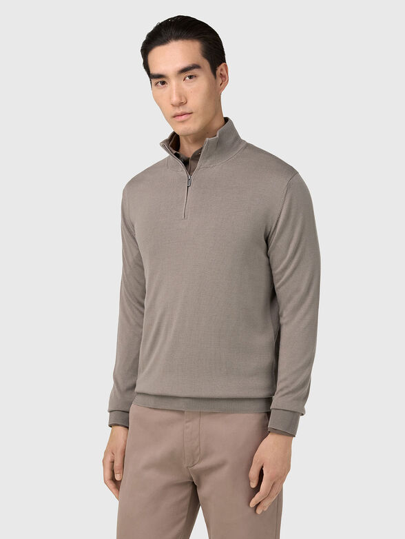 Pullover with polo collar and zip - 1