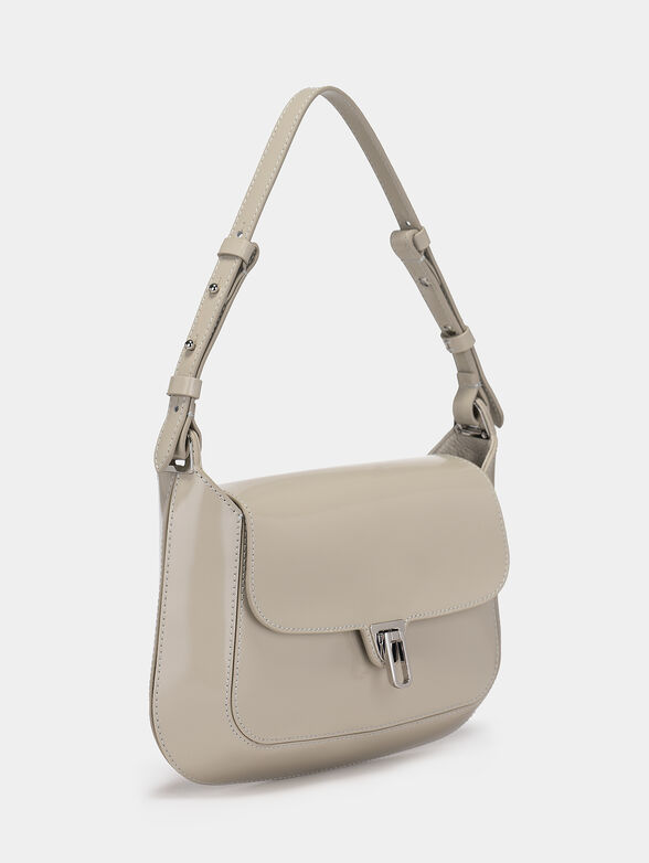 Leather hobo bag with lacquered effect in beige color - 4