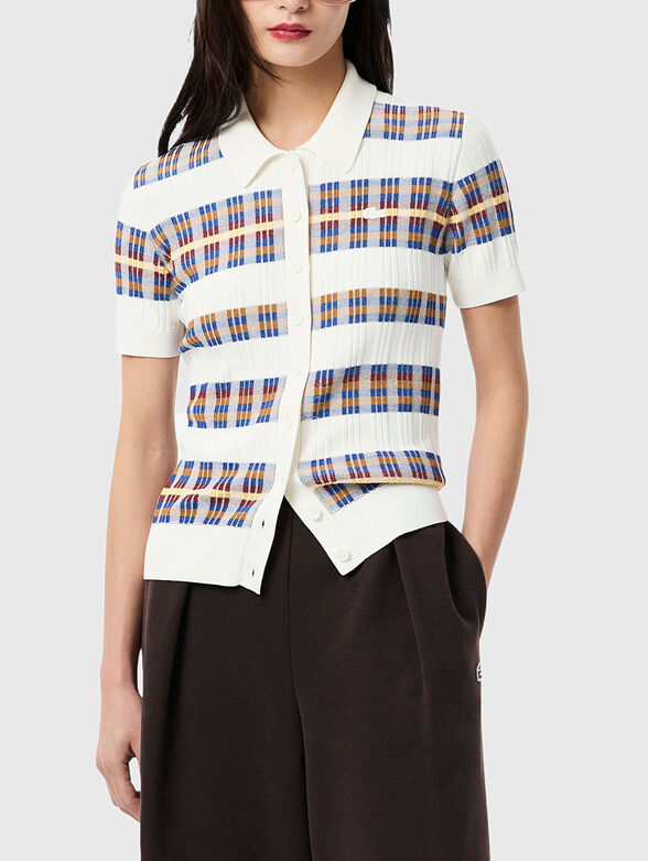 Ribbed knit polo collar sweater - 1