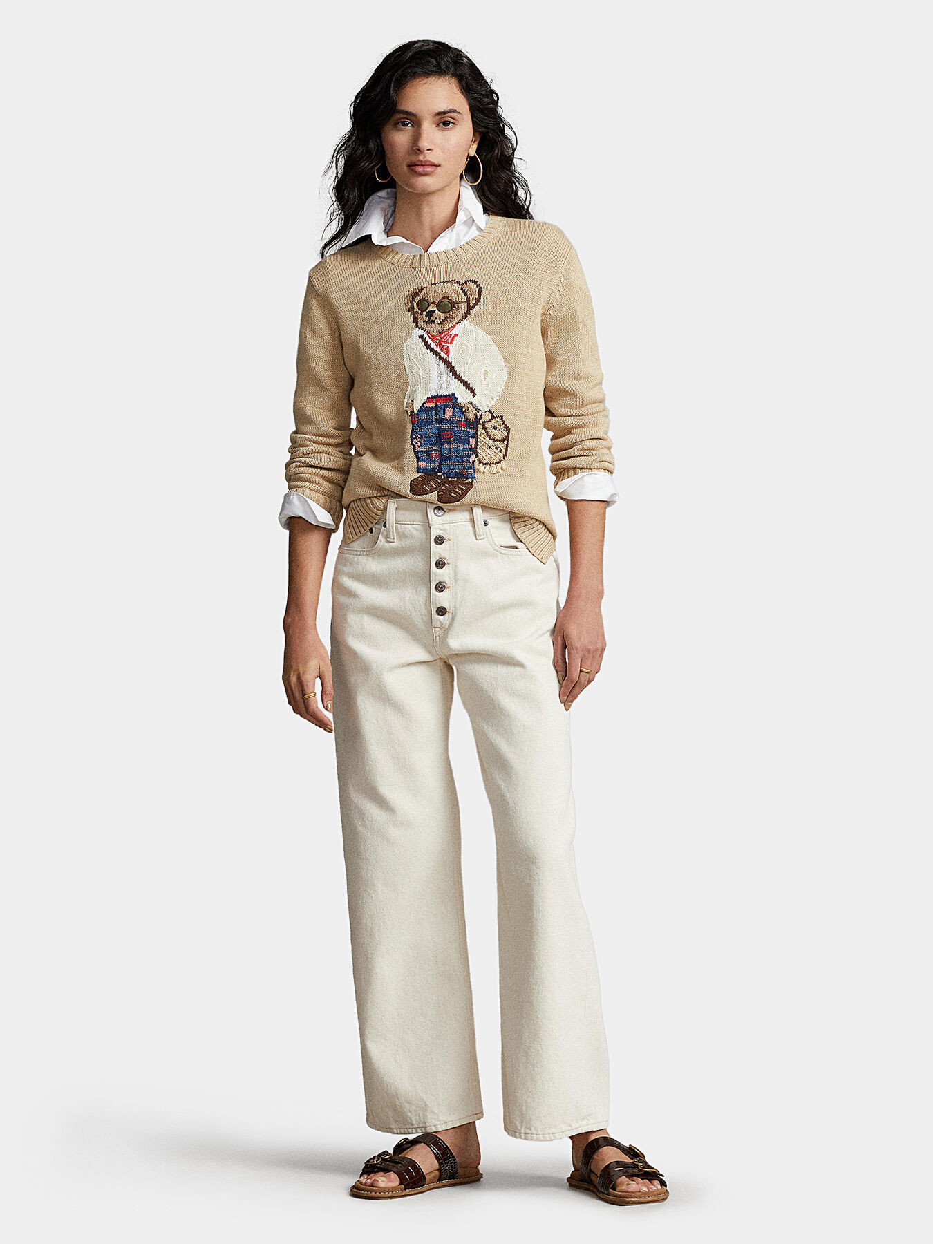 Sweater with Polo Bear motif in beige color brand POLO RALPH