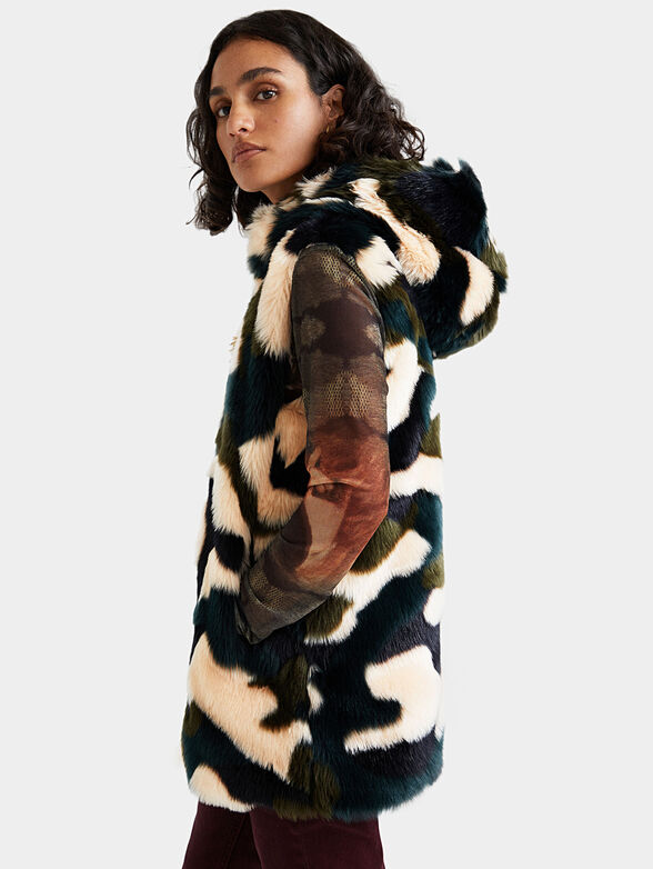 Hooded faux fur vest with zip - 4
