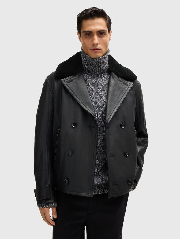 Double-breasted leather jacket - 0