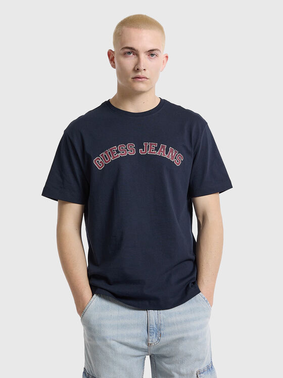 Памучна тениска с лого надпис - 1