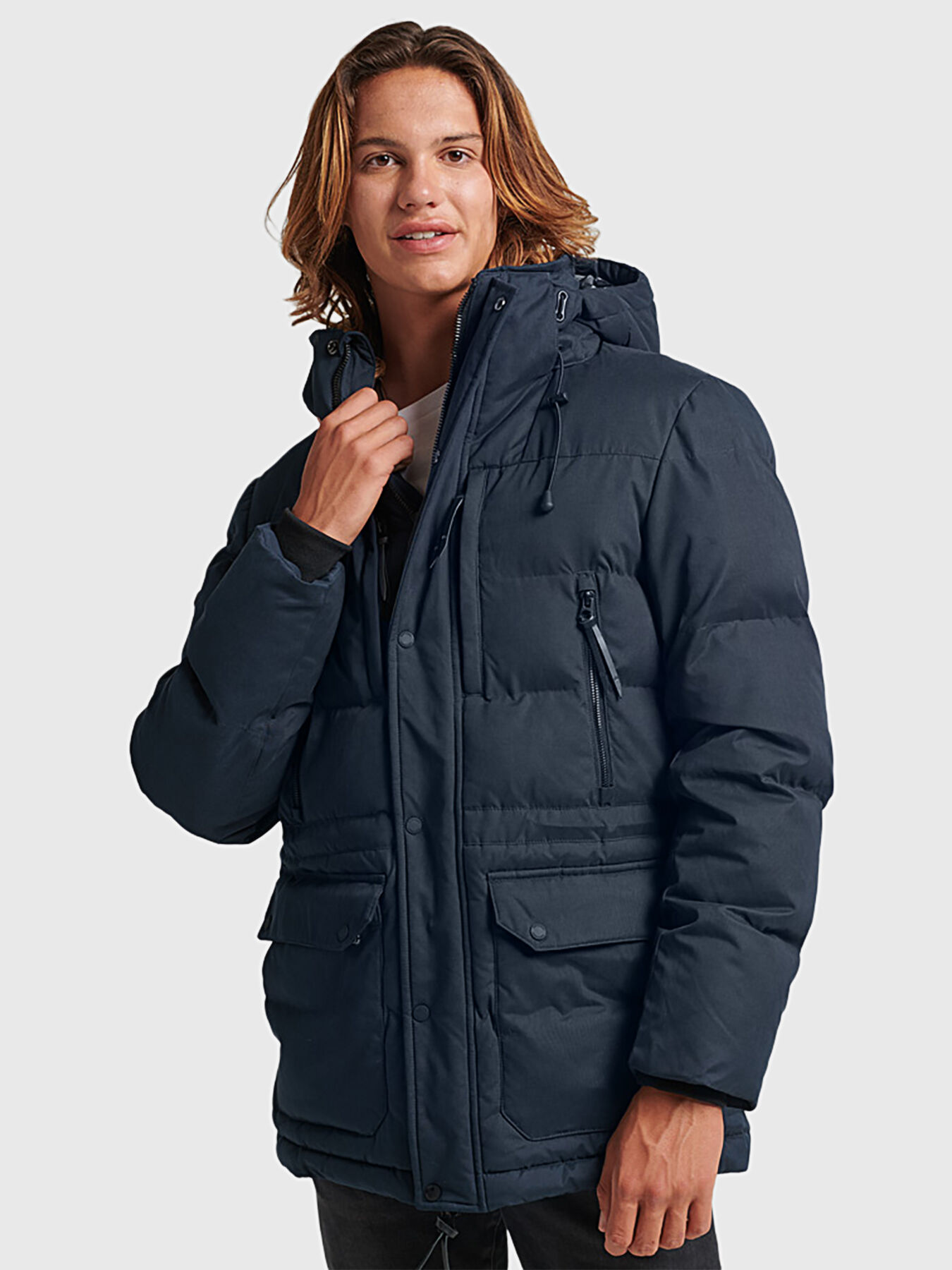 Black padded jacket with hood brand SUPERDRY