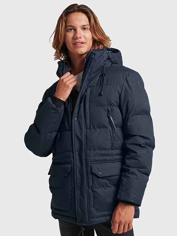Black padded jacket with hood - 1