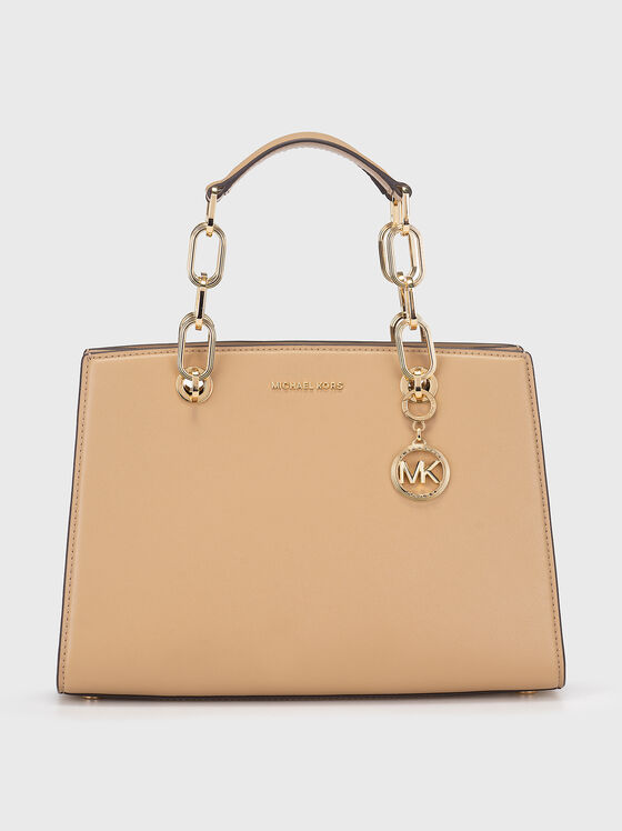 Кожена чанта в бежов цвят - 1