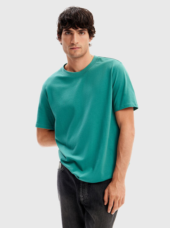 Зелена памучна тениска с лого бродерия - 1
