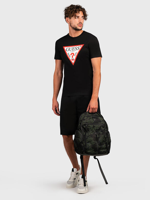 Black cotton T-shirt with triangular logo accent - 2