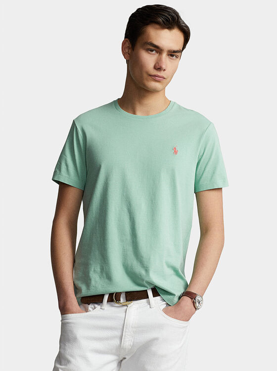 Зелена памучна тениска с лого - 1