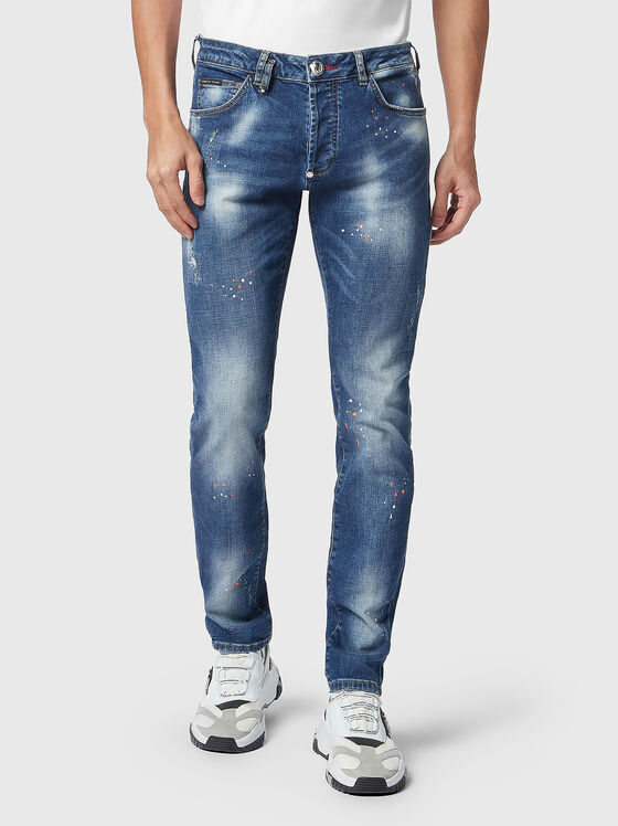 Blue jeans with washed effect and accent rips - 1