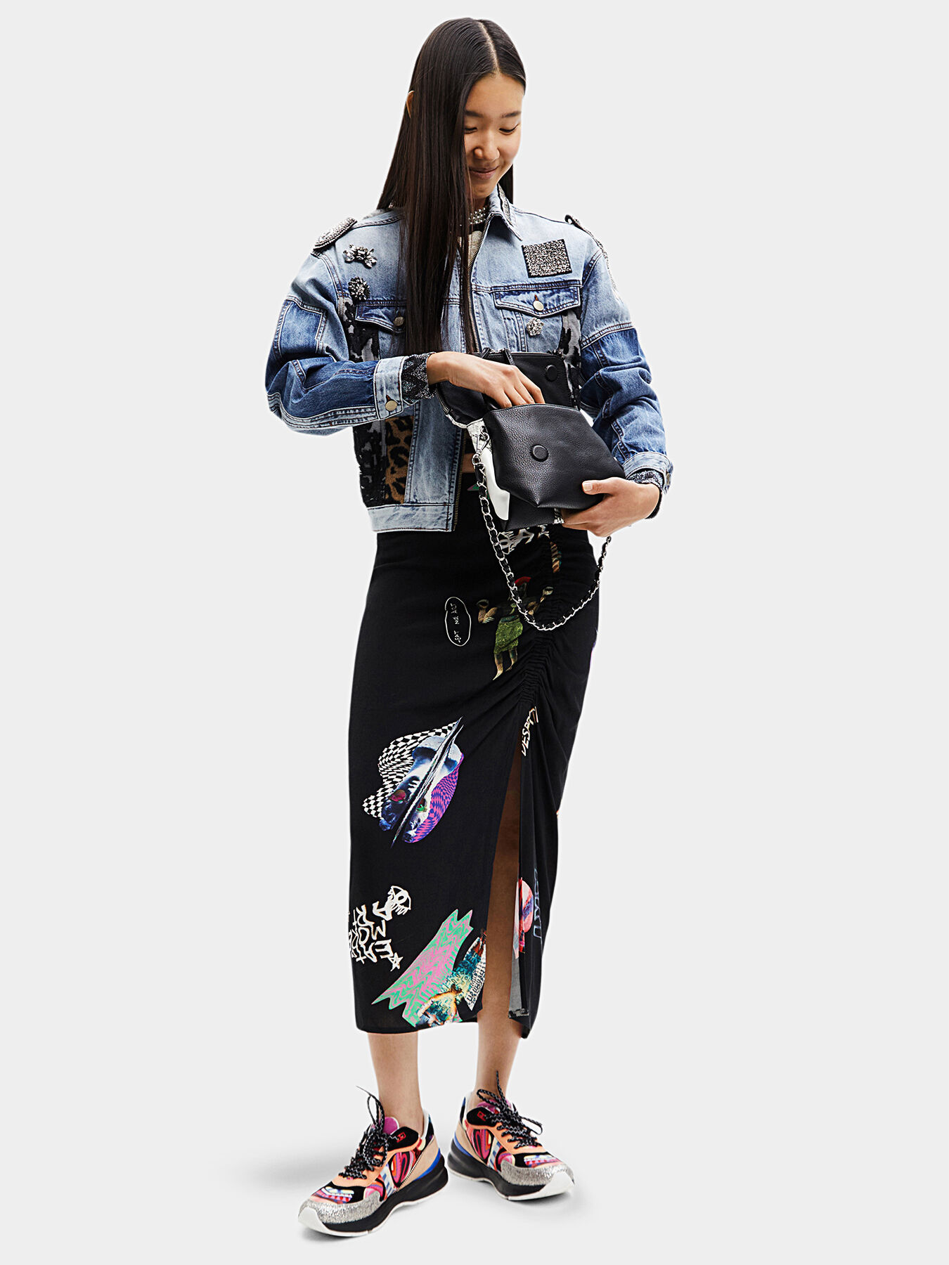 NUEVA YORK denim jacket with art accents brand DESIGUAL