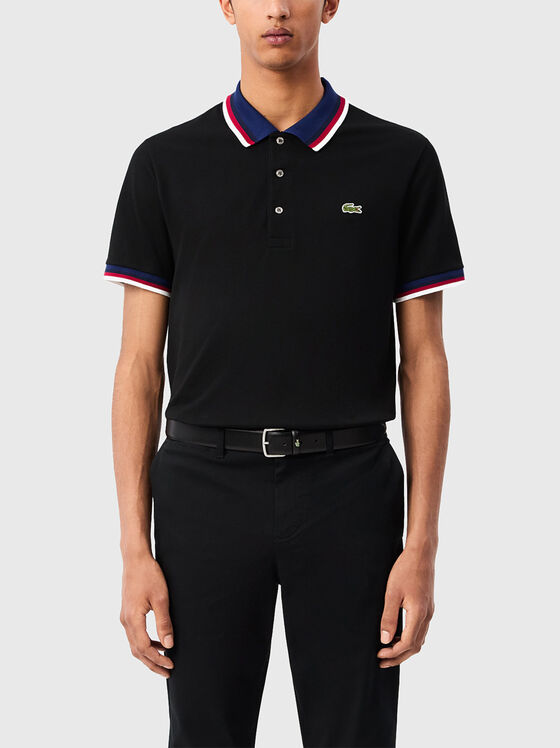 Black polo shirt with contrast collar - 1