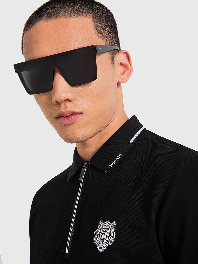 Black slim fit polo shirt with print - 3