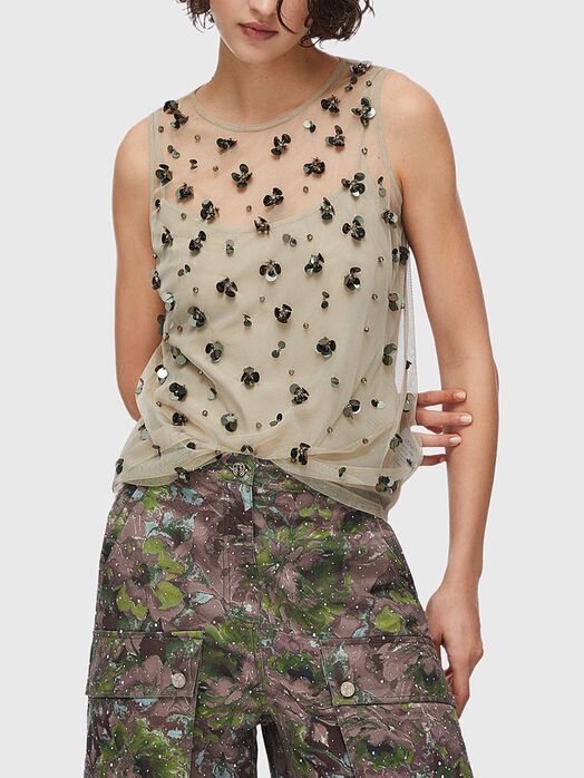Tulle top with appliqu&eacute;s