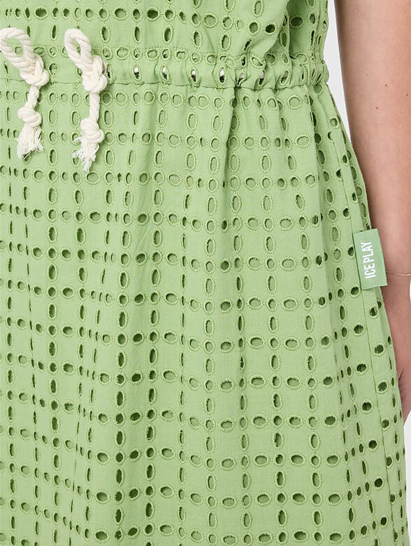Perforated midi dress in green  - 3