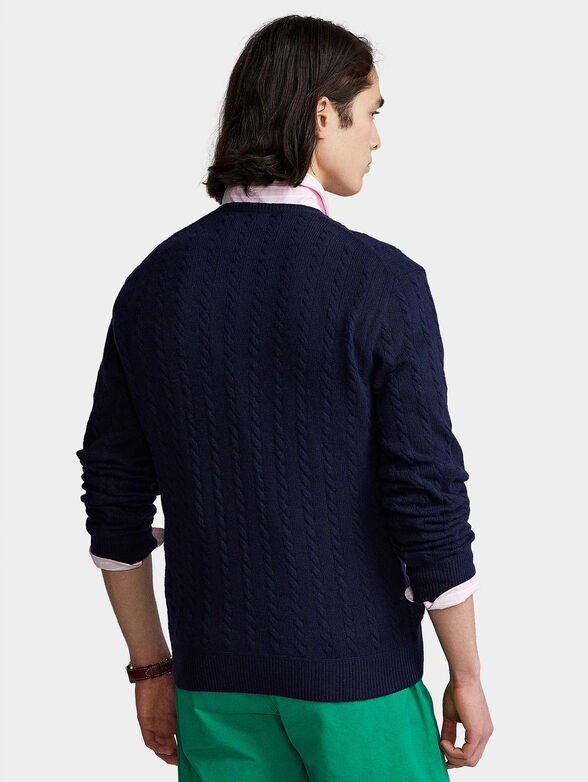 Dark blue sweater with oval neckline and logo - 3