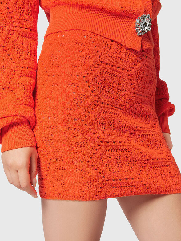 Knit mini skirt with monogram in orange  - 3